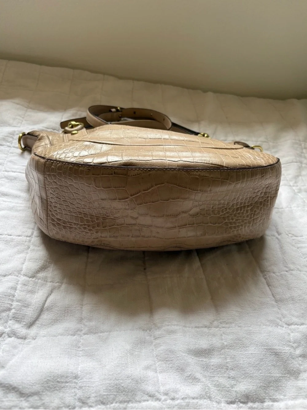 Coach Kristin Beige Croc-Embossed Leather Satchel Convertible Crossbody Y2K